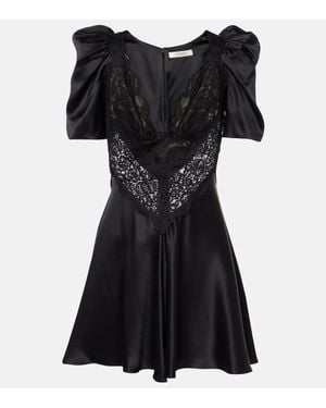 Rodarte Lace-Trimmed Silk Charmeuse Minidress - Black