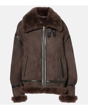 Nour Hammour Bikerjacke Portia Aus Veloursleder Mit Shearling - Braun