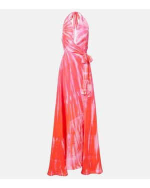 Anna Kosturova Tie-Dye Halterneck Silk Wrap Dress - Red