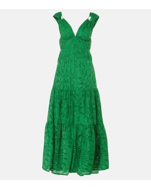 FARM Rio Monstera Tiered Cotton Maxi Dress - Green