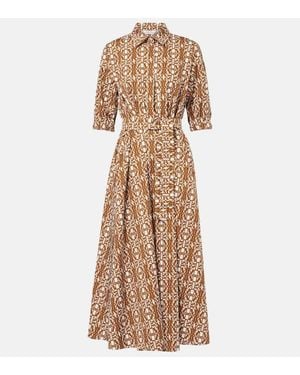 Max Mara Luxgi Belted Printed Cotton Midi Dress - Natural