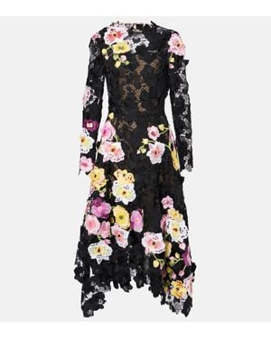 Oscar de la Renta Floral Guipure Gown - Black