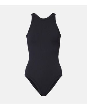 TOTEME Curved Ribbed-Knit Jersey Swimsuit - Blue