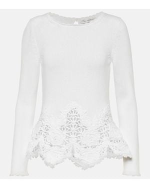 Oscar de la Renta Jersey De Algodon Con Encaje - Blanco