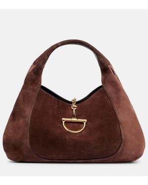 Gucci Softbit Maxi Suede Shoulder Bag - Brown