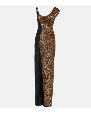 Versace Leopard Medusa '95 Draped Maxi Dress - Brown