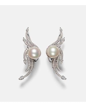 YEPREM Ohrringe Pearlescent Aus 18Kt Weissgold Mit Diamanten Und Suesswasserperlen - Weiß