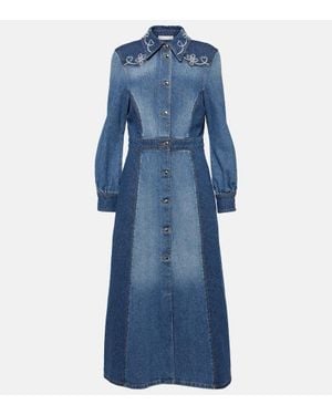 Chloé Besticktes Hemdblusenkleid Aus Denim - Blau