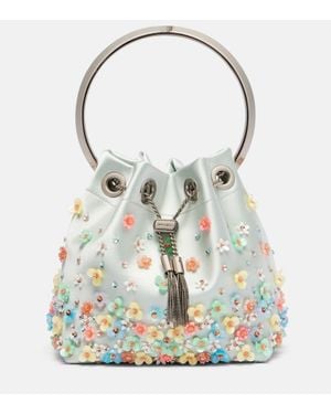Jimmy Choo Verzierte Bucket Bag Bon Bon Aus Satin - Grün