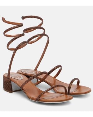 Rene Caovilla Cleo 40 Embellished Satin Sandals - Brown