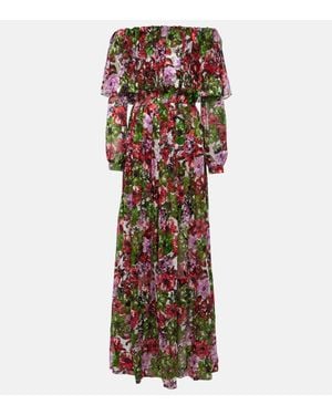 Costarellos Floria Devore Silk-Blend Chiffon Gown - Red