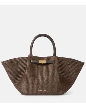 DeMellier London New York Midi Leather-Trimmed Raffia Tote Bag - Brown