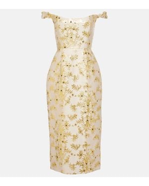 Markarian Amina Off-Shoulder Silk-Blend Midi Dress - Metallic