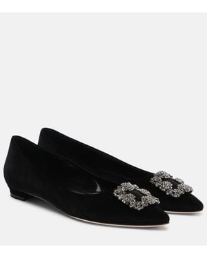 Manolo Blahnik Verzierte Ballerinas Hangisi Aus Samt - Schwarz