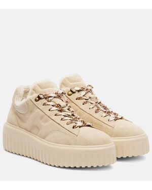 Hogan Plateau-Sneakers H-Stripes Aus Veloursleder - Natur