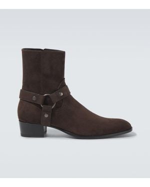 Saint Laurent Bikerstiefel Wyatt Harness 40 Aus Veloursleder - Braun