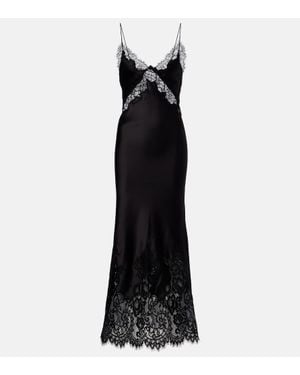 Rebecca Vallance Tamera Lace-Trimmed Satin Slip Dress - Black