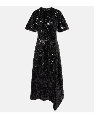 Ganni Sequin Dress With Short Sleeves - Black