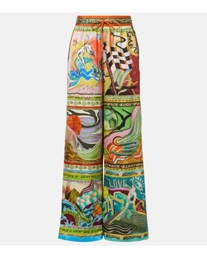 ALÉMAIS Lucky Pace Printed Silk Palazzo Pants - Green
