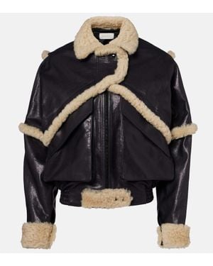 Magda Butrym Shearling-Trimmed Leather Bomber Jacket - Blue