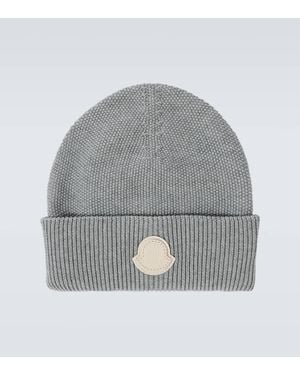 Moncler Logo Cotton And Cashmere Beanie - Gray