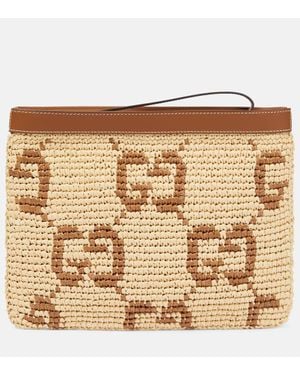 Gucci Clutch Gg Mit Leder - Mettallic