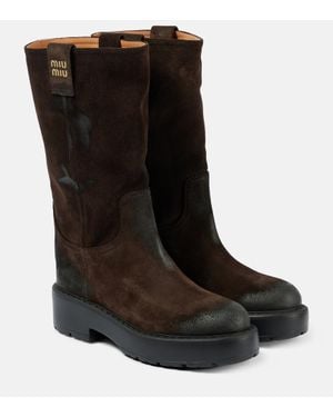 Miu Miu Logo Suede Ankle Boots - Black
