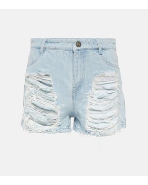 Dion Lee Distressed High-Rise Denim Shorts - Blue