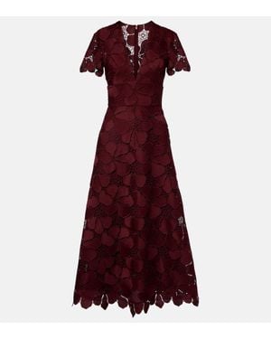 Elie Saab Guipure Lace Silk-Blend Maxi Dress - Red