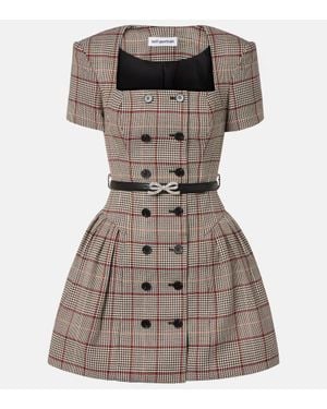 Self-Portrait Robe En Laine Melangee A Carreaux - Marron