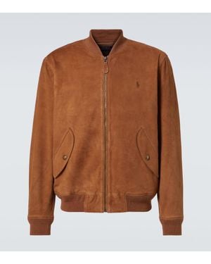 Polo Ralph Lauren Logo Suede Bomber Jacket - Brown