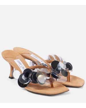 Jimmy Choo Verzierte Sandalen Freja 70 Aus Veloursleder - Natur