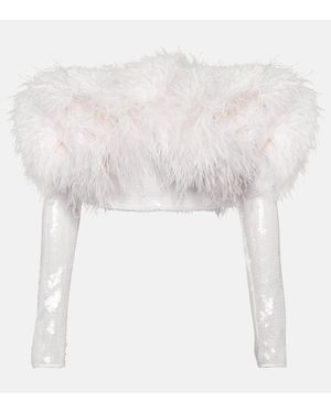David Koma Cropped-Top Mit Pailletten Und Federn - Weiß