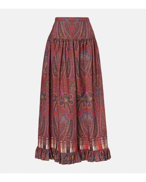 Valentino Paisley High-Rise Cotton Maxi Skirt - Red