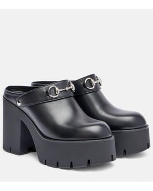 Gucci Horsebit Leather Platform Mules - Black
