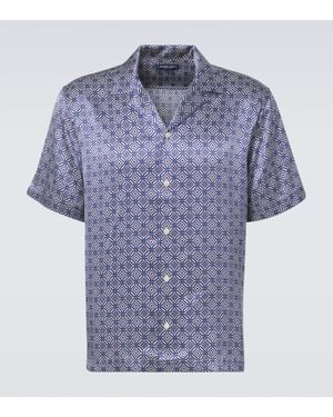 Frescobol Carioca Roberto Printed Silk Bowling Shirt - Blue