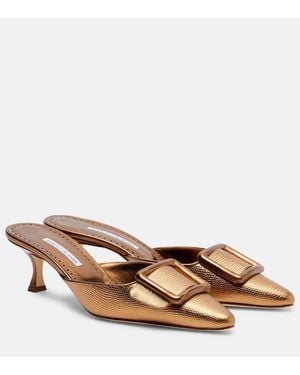 Manolo Blahnik Maysale 50 Metallic Leather Mules - Brown