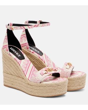 Versace Medusa '95 Leather Espadrille Wedges - Pink