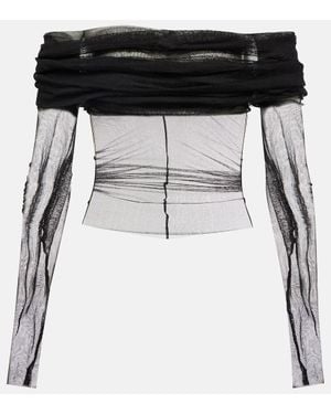 Christopher Esber Sheer Off-The-Shoulder Silk Top - Black