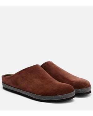 Brunello Cucinelli Monili Suede Clogs - Brown