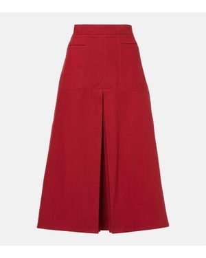 Max Mara Renoir Pleated Cotton Midi Skirt - Red