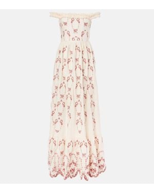 Agua Bendita Achiote Florero Embroidered Linen Maxi Dress - Natural