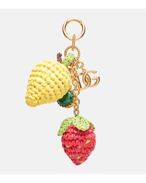Dolce & Gabbana Dg Raffia-Trimmed Keychain - Metallic