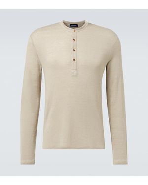 Thom Sweeney Hemd Henley Aus Einem Leinengemisch - Natur