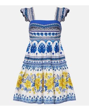 FARM Rio Printed Tiered Cotton Minidress - Blue