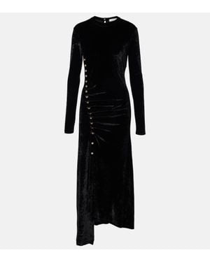Rabanne Embellished Ruched Velvet Midi Dress - Black