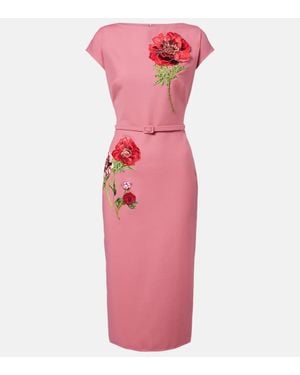 Oscar de la Renta Abito Lungo Con Applicazioni Floreali - Rosa