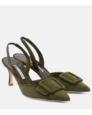 Manolo Blahnik Maysli Suede Slingback Pumps - Green