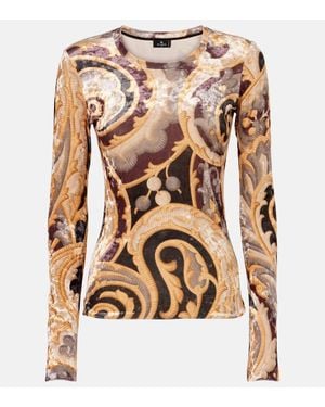 Etro Bedrucktes Top Aus Samt - Braun