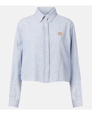 Miu Miu Logo Striped Cotton Shirt - Blue